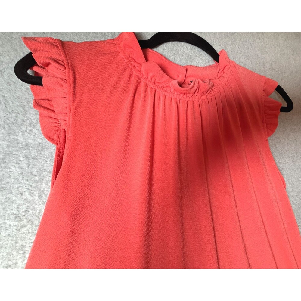 Adrianna Papell Dress Coral Short Sleeves Ruffle Neck Sz Med